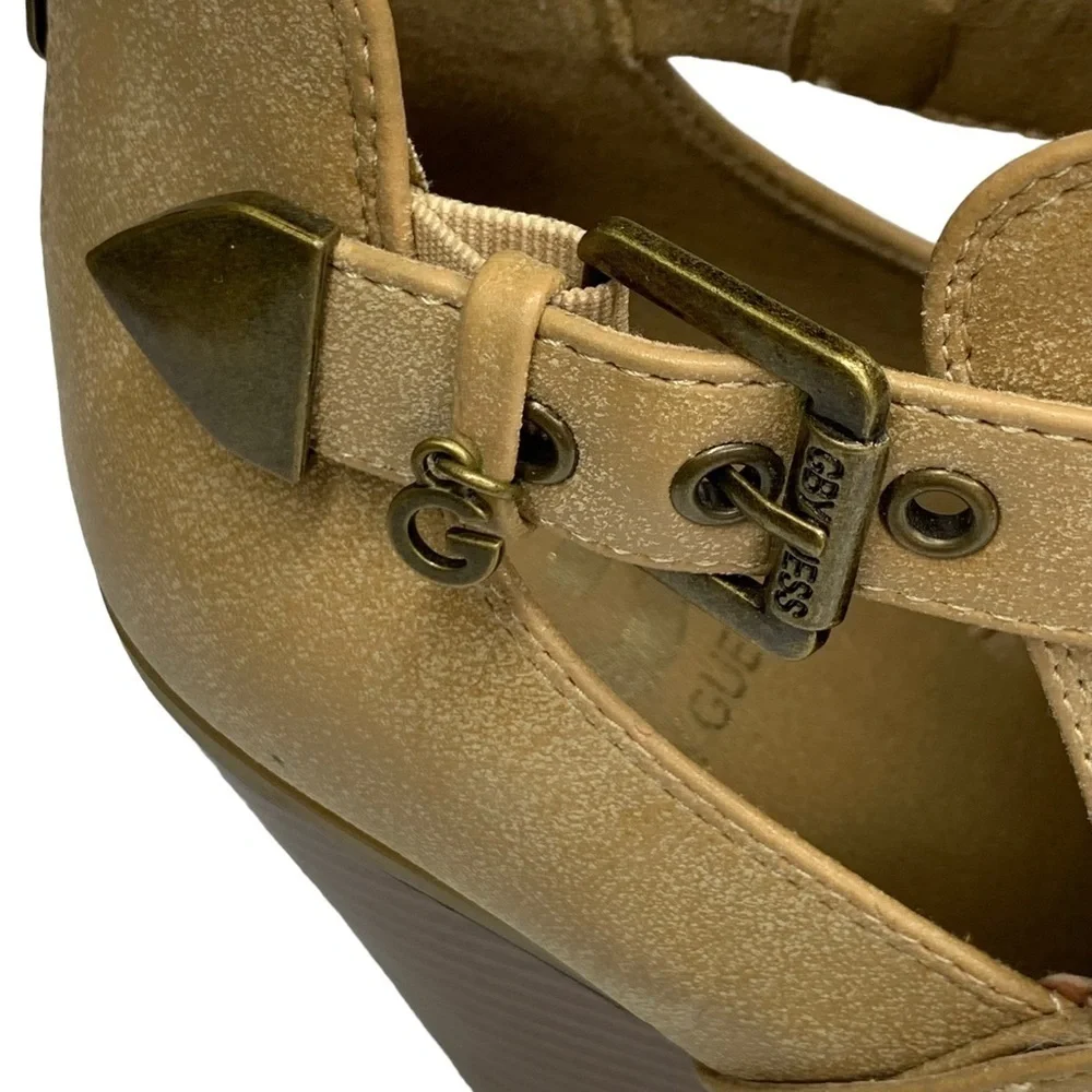 Guess Tan Ankle Boots 3” Block Heel Cut Outs on Sides Back Zippers New Size 7.5